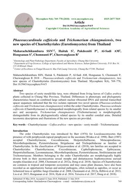 Phaeosaccardinula Coffeicola and Trichomerium Chiangmaiensis, Two New Species of Chaetothyriales (Eurotiomycetes) from Thailand
