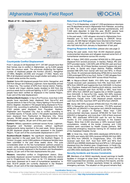 Afghanistan Weekly Field Report