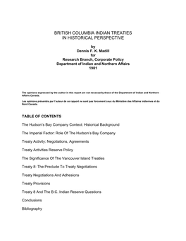 British Columbia Indian Treaties in Historical Perspective