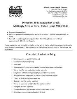 Directions to Mattawoman Creek Mattingly Avenue Park - Indian Head, MD 20640