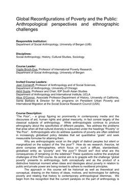 Global Reconfigurations of Poverty and the Public: Anthropological Perspectives and Ethnographic Challenges