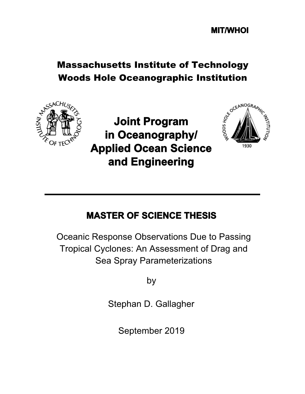 Joint Program in Oceanography/ Applied Ocean Science and Engineering