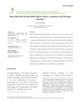 Pope John Paul II and Media Effects Theory: Audiences and Messages Interface
