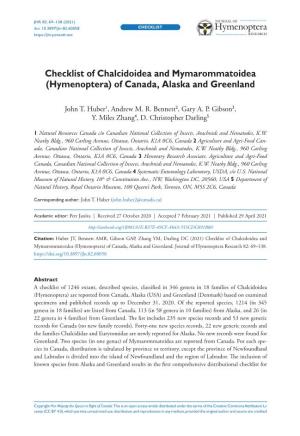 (Hymenoptera) of Canada, Alaska and Greenland