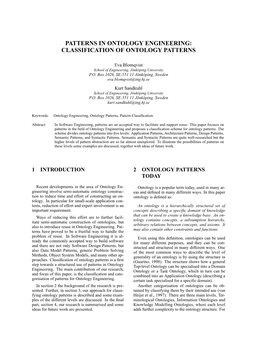 Patterns in Ontology Engineering: Classification of Ontology Patterns