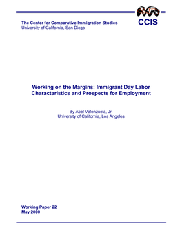 Immigrant Day Labor Characteristics and Prospects for Employment