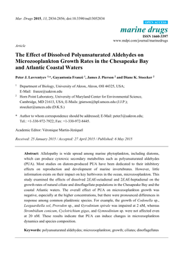 The Effect of Dissolved Polyunsaturated Aldehydes on Microzooplankton Growth Rates in the Chesapeake Bay and Atlantic Coastal Waters
