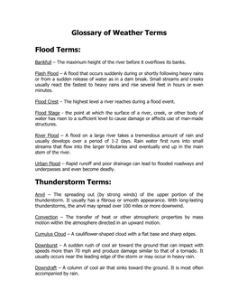 Glossary of Weather Terms Flood Terms: Thunderstorm Terms