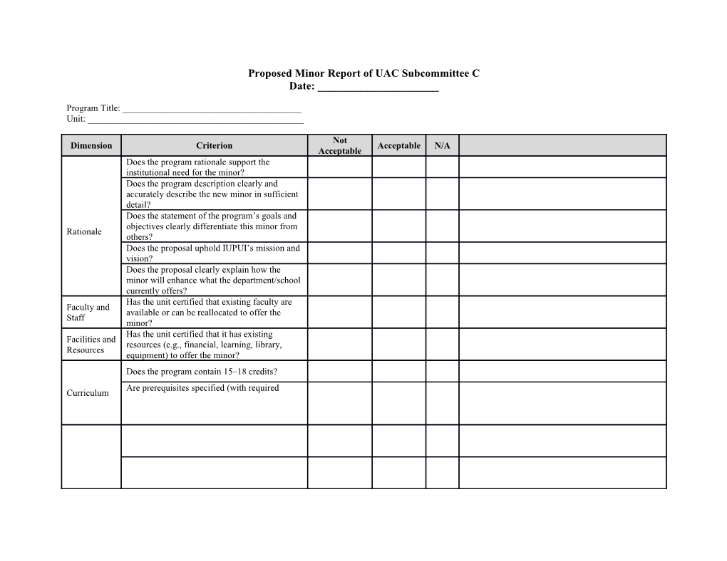 Proposed Minor Report of UAC Subcommittee C