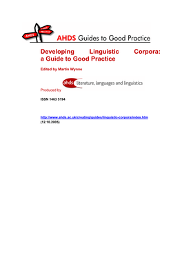 Developing Linguistic Corpora: a Guide to Good Practice