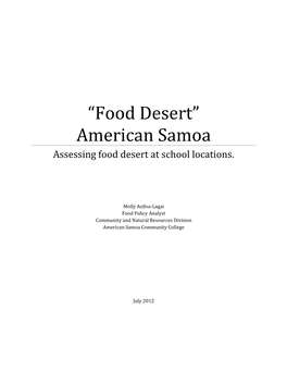 “Food Desert” American Samoa Assessing Food Desert at School Locations