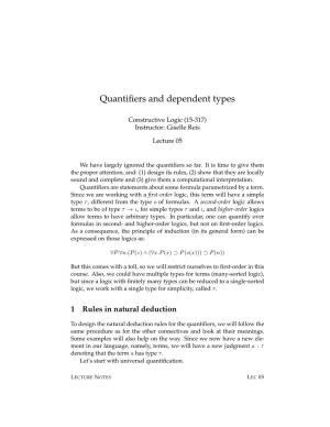 Quantifiers and Dependent Types
