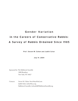 Gender Variation in the Careers of Conservative Rabbis: a Survey of Rabbis Ordained Since 1985