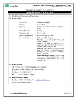 Material Safety Data Sheet Sodium Hydrosulphite (Hydro)