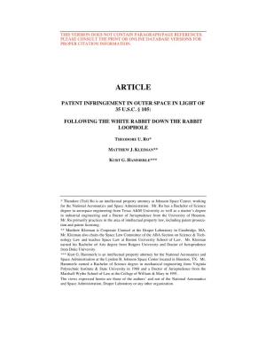 Patent Infringement in Outer Space in Light of 35 U.S.C. § 105