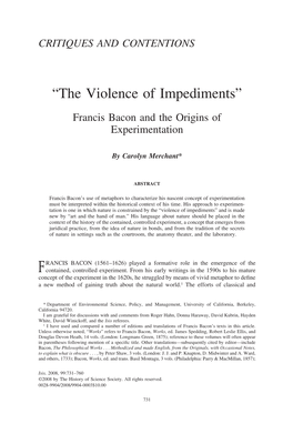 “The Violence of Impediments” Francis Bacon and the Origins Of
