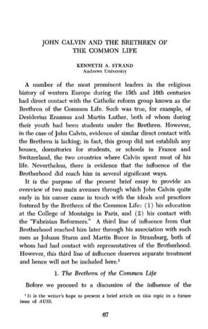John Calvin and the Brethren of the Common Life