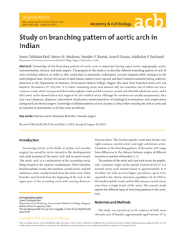 Study on Branching Pattern of Aortic Arch in Indian