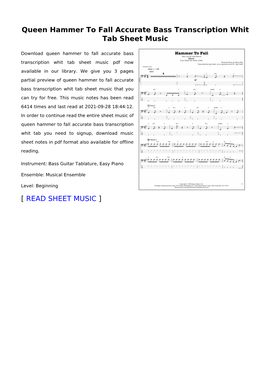 Queen Hammer to Fall Accurate Bass Transcription Whit Tab Sheet Music