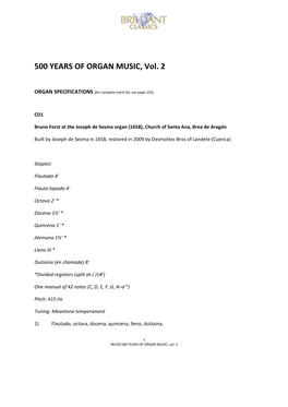 500 YEARS of ORGAN MUSIC, Vol. 2