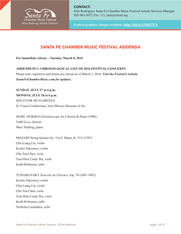 Santa Fe Chamber Music Festival Addenda
