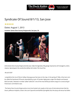 Syndicate of Sound 8/1/13, San Jose | Blurt Magazine