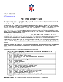 2020 NFL Records & Milestones