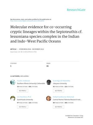Molecular Evidence for Co-Occurring Cryptic Lineages Within the Sepioteuthis Cf