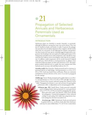 Propagation of Selected Annuals and Herbaceous Perennials Used As Ornamentals