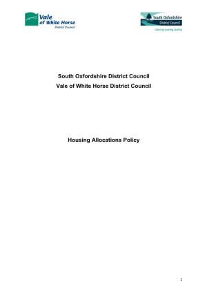 South Oxfordshire District Council Vale of White Horse District Council Housing Allocations Policy