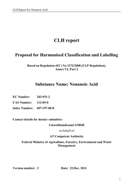 CLH Report for Nonanoic Acid