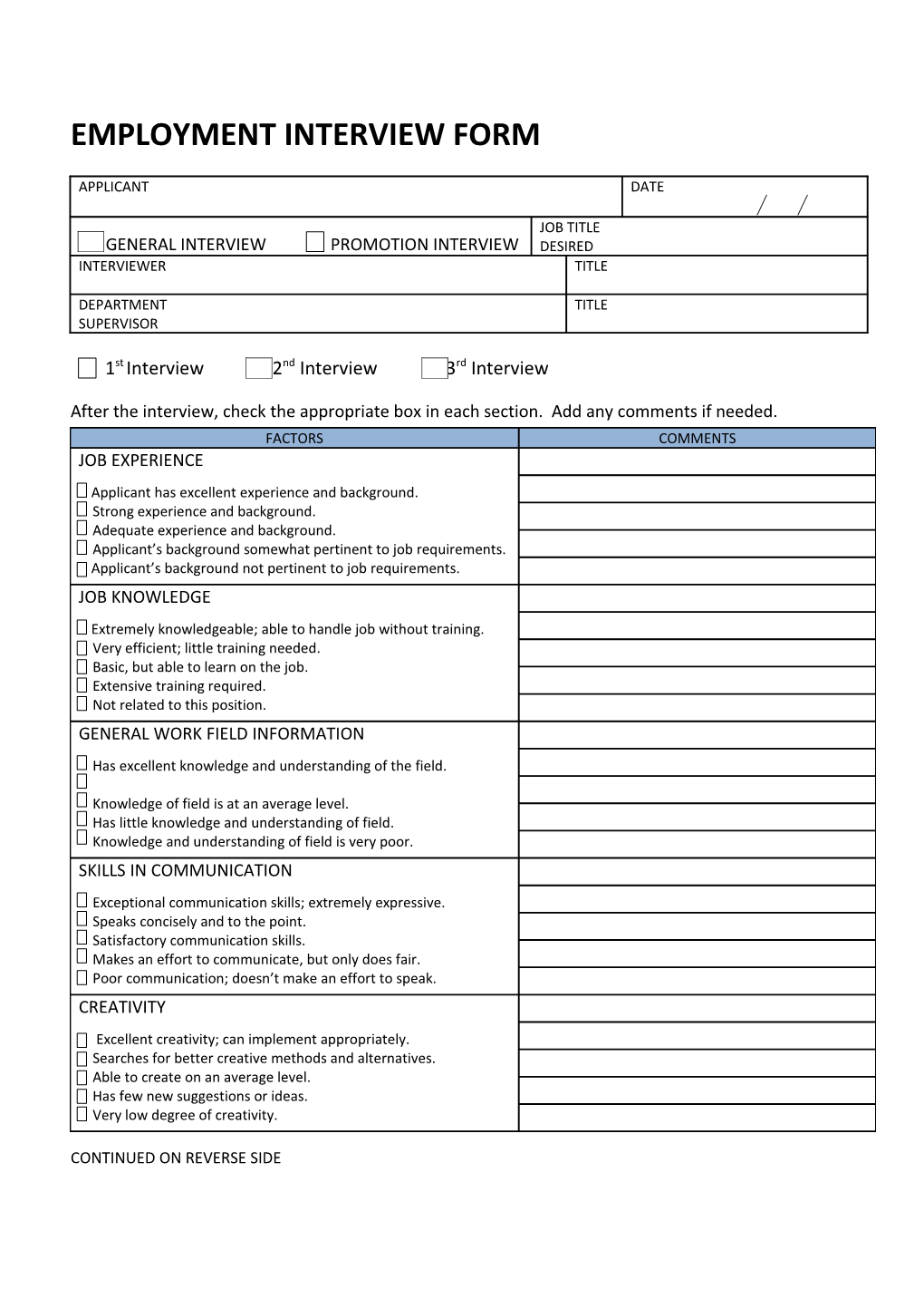 Employment Interview Form