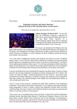 Press Release for Immediate Release Gulbenkian Orchestra and Master