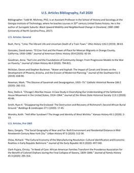 U.S. Articles Bibliography, Fall 2020