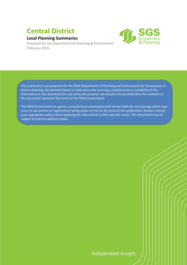 Central District Local Planning Summaries Prepared for the Department of Planning & Environment February 2016