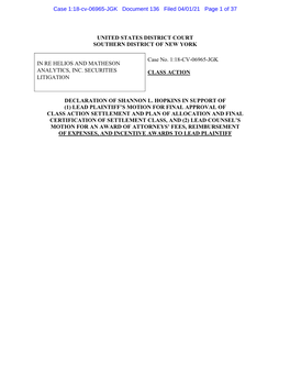 Lead Plaintiff's Motion for Final Approval Of