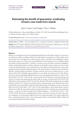 Estimating the Benefit of Quarantine: Eradicating Invasive Cane Toads from Islands