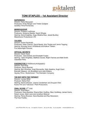 TONI STAPLES – 1St Assistant Director