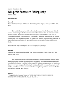 Wikipedia Annotated Bibliography Due Date: 4/14/16