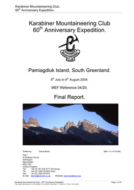 Karabiner Mountaineering Club 60 Anniversary Expedition