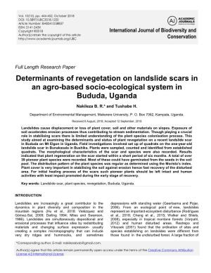 Determinants of Revegetation on Landslide Scars in an Agro-Based Socio-Ecological System in Bududa, Uganda