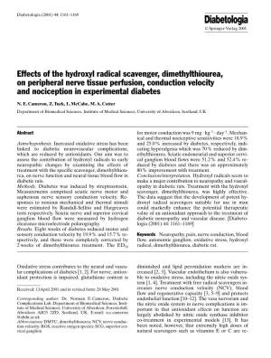 Effects of the Hydroxyl Radical Scavenger, Dimethylthiourea, on Peripheral Nerve Tissue Perfusion, Conduction Velocity and Nociception in Experimental Diabetes