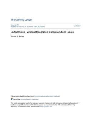 United States - Vatican Recognition: Background and Issues