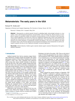 Metamaterials: the Early Years in the USA