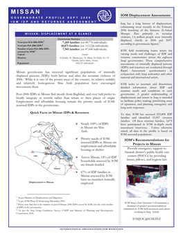 MISSAN IOM Displacement Assessments GOVERNORATE PROFILE SEPT 2009