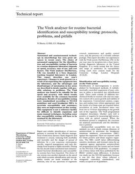 Technical Report the Vitek Analyser for Routine Bacterial Identification And