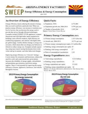 ARIZONA ENERGY FACT SHEET Energy Efficiency & Energy Consumption April 2016