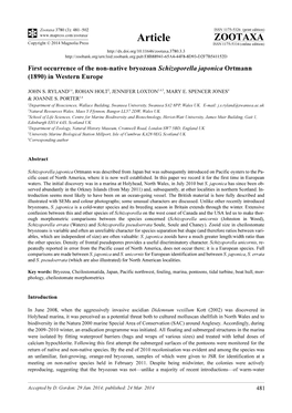 First Occurrence of the Non-Native Bryozoan Schizoporella Japonica Ortmann (1890) in Western Europe