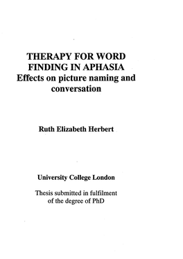 THERAPY for WORD FINDING in APHASIA Effects on Picture Naming and Conversation
