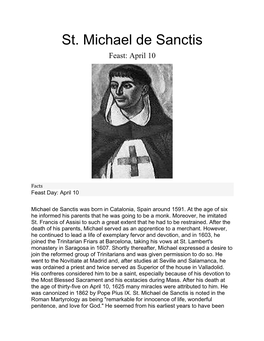 St. Michael De Sanctis Feast: April 10